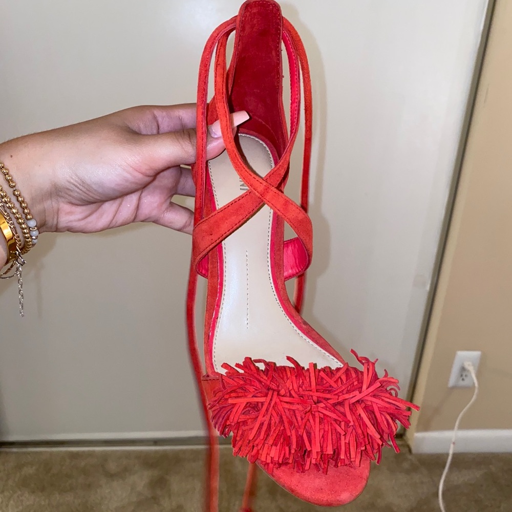 Red lace up heels